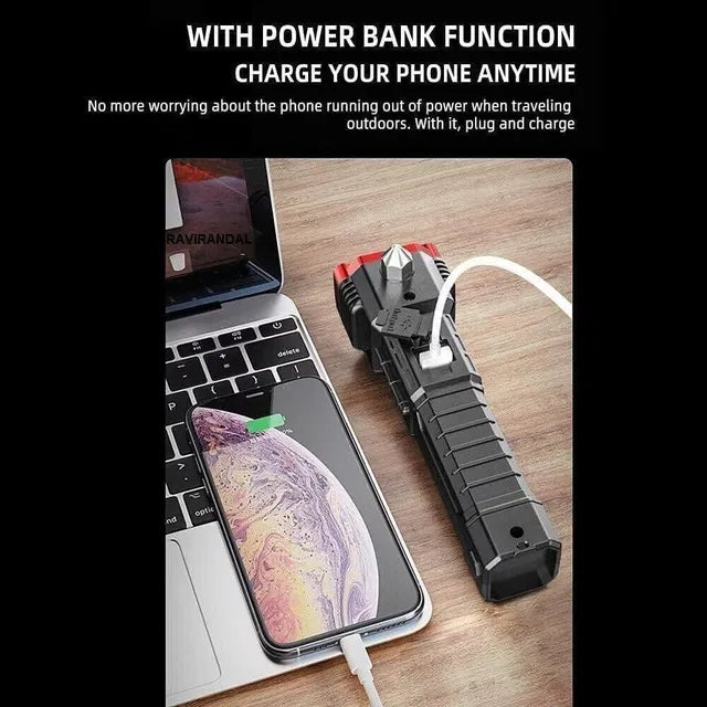 8-in-1 Rechargeable LED Torch – Work Light, Power Bank & Car Tools